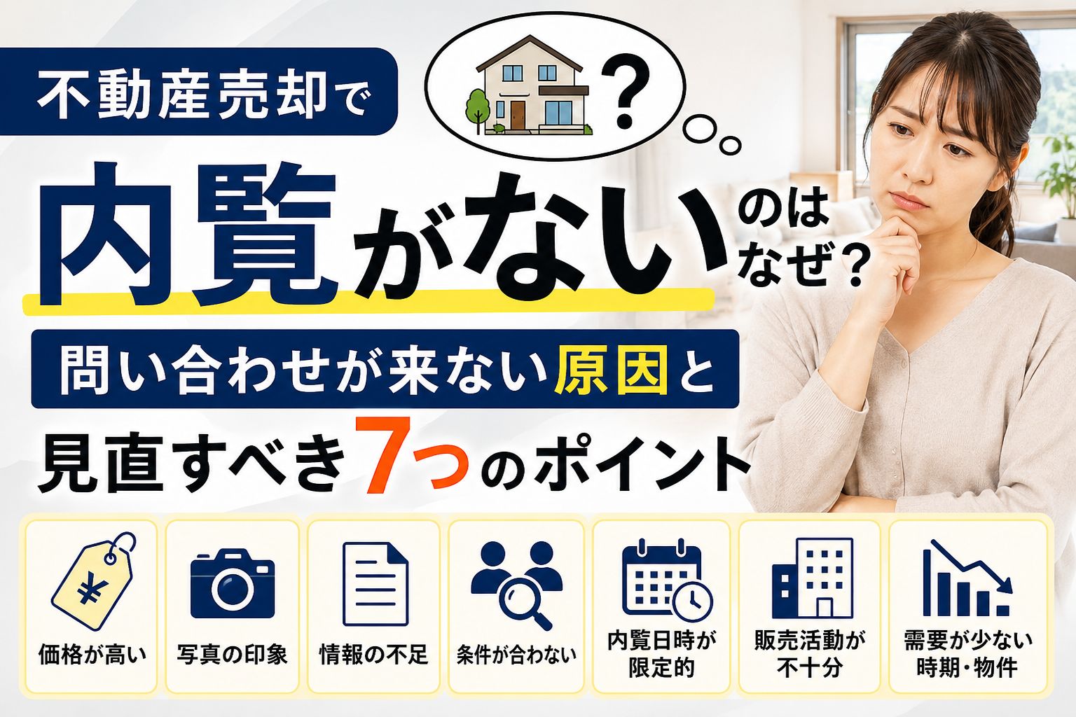 「不動産売却で内覧がないのはなぜ?問い合わせが来ない原因と見直すべき7つのポイント」の見出し画像